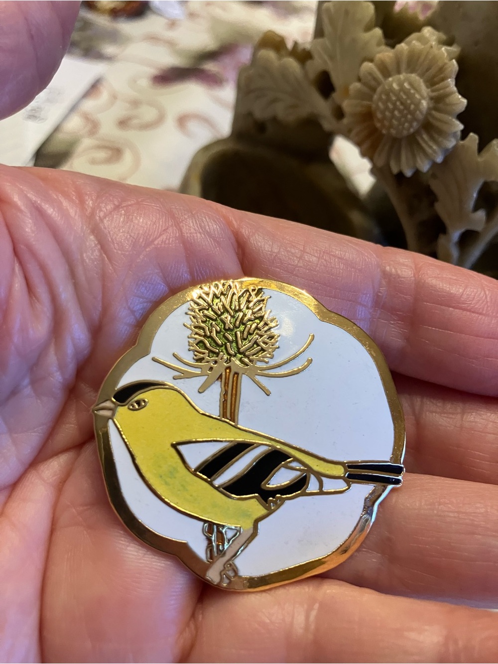 NWT OLD STOCK CLOISSONE BROOCH GOLDFINCH - Picture 2 of 5